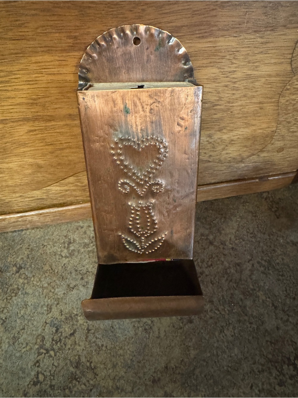 Copper Tinned Tin Match Box Holder
